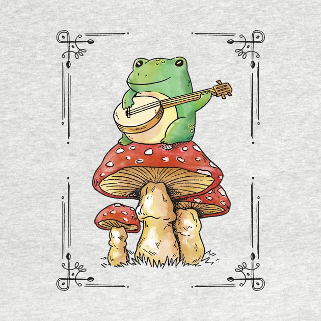 Cottage core - Frog Playing Banjo On Top Of A Mushroom by Anonic